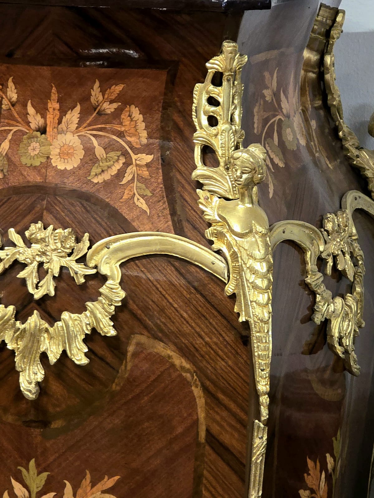 French Louis XV Bombe Chest with Marble Top, Three Drawers & Gilded Bronze Ormolu Mounts