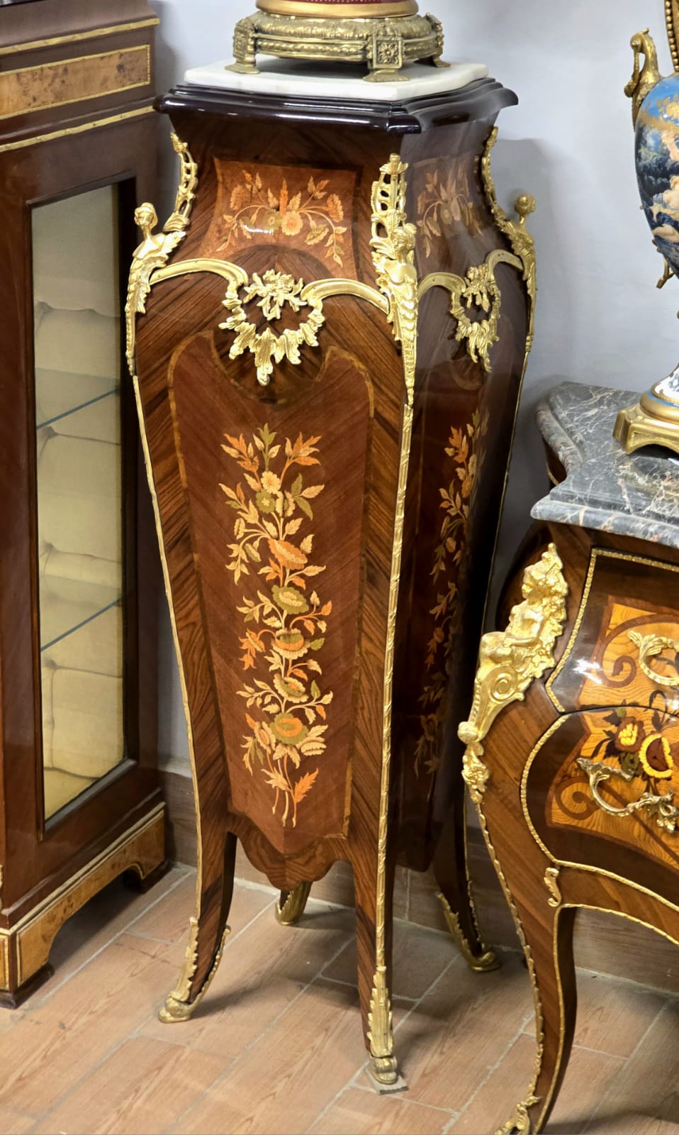 French Louis XV Bombe Chest with Marble Top, Three Drawers & Gilded Bronze Ormolu Mounts