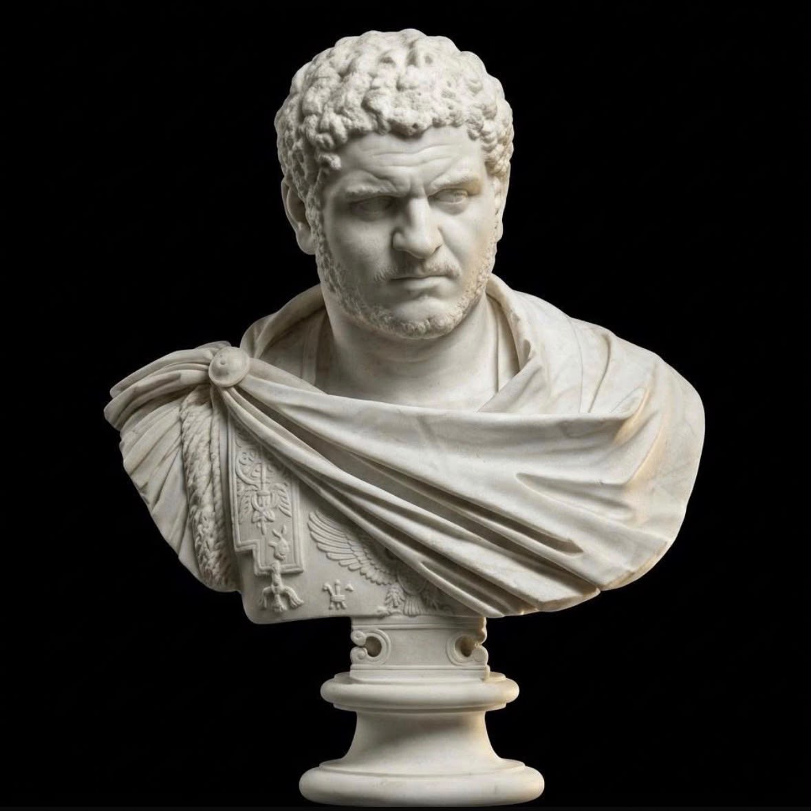 One-of-a-Kind Hand-Carved Natural Marble Bust Sculpture – Portrait of Caracalla