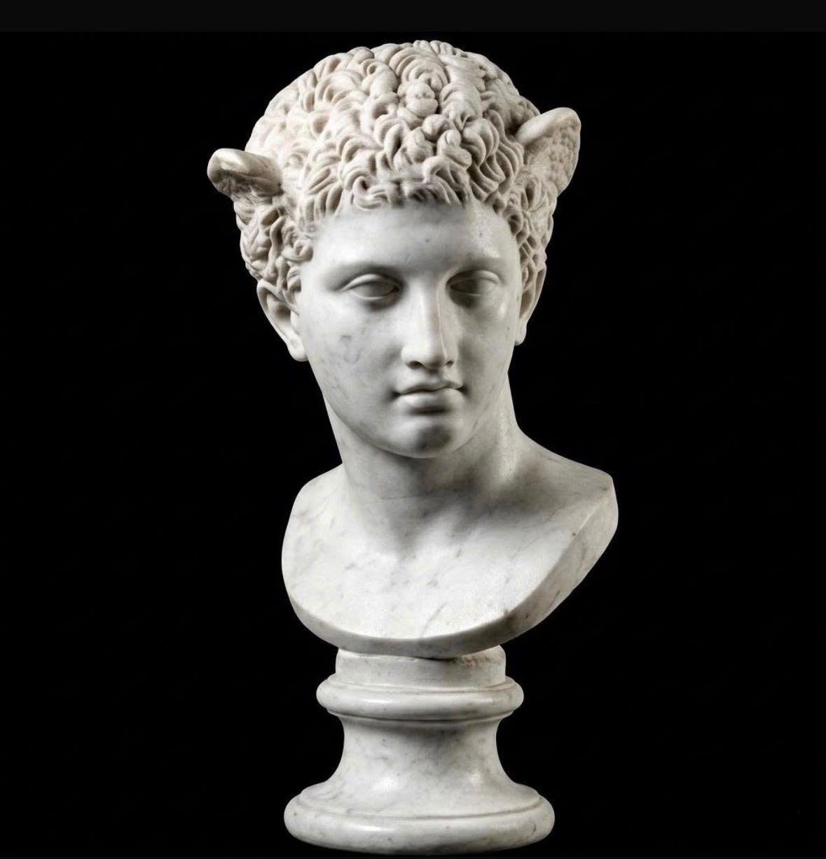 One-of-a-Kind Hand-Carved Natural Marble Bust Sculpture – Head of a Little Faun