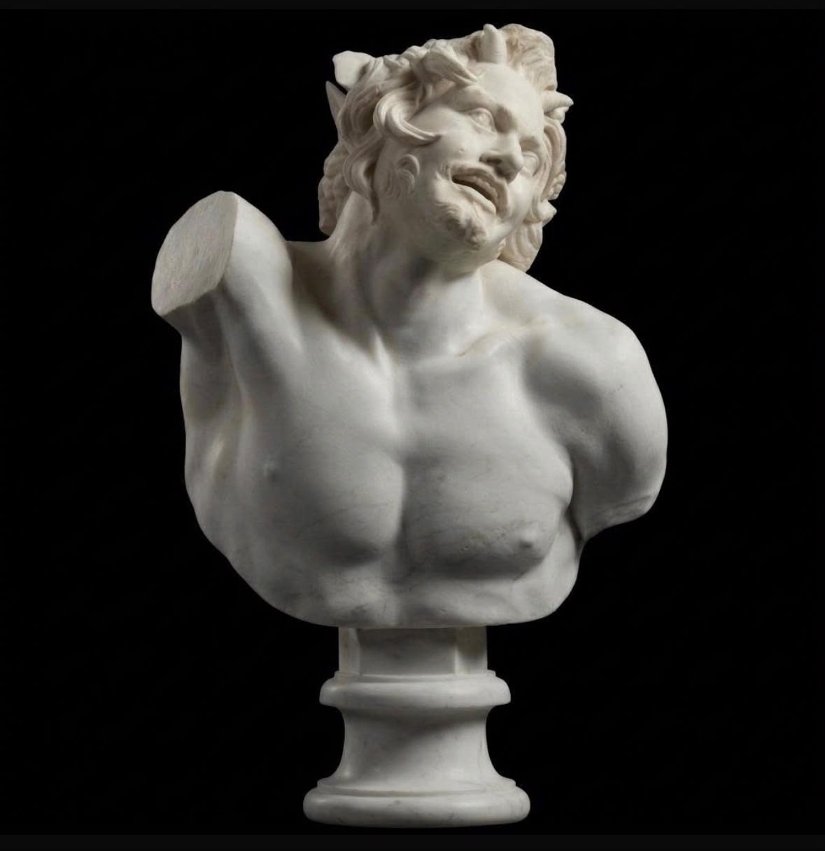 One-of-a-Kind Hand-Carved Natural Marble Bust Sculpture – Bust of a Drunken Satyr