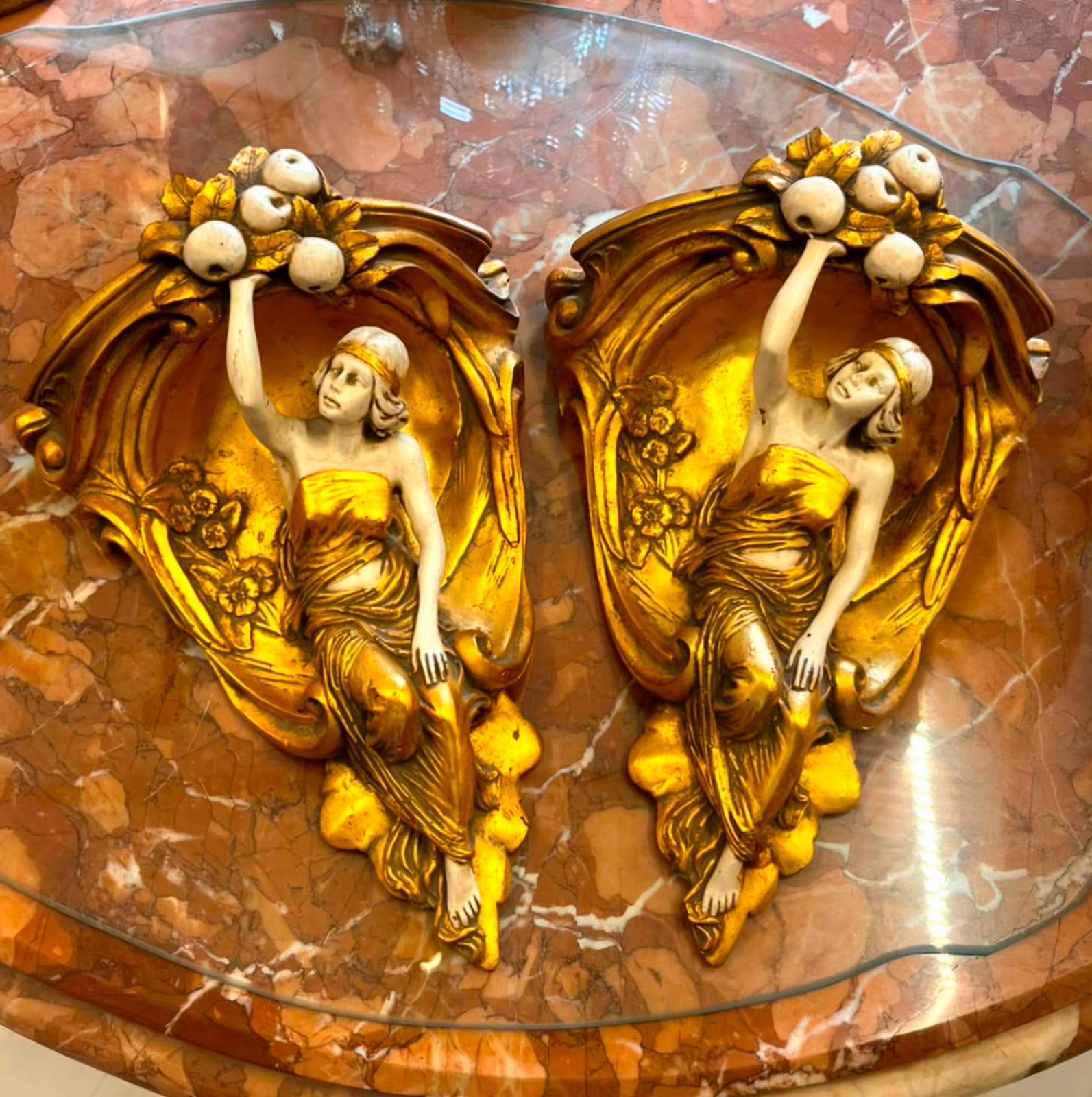 Art Nouveau Bronze Maiden Wall Plaque – Hand-Finished Decorative Sculpture with Antique Gold Patina