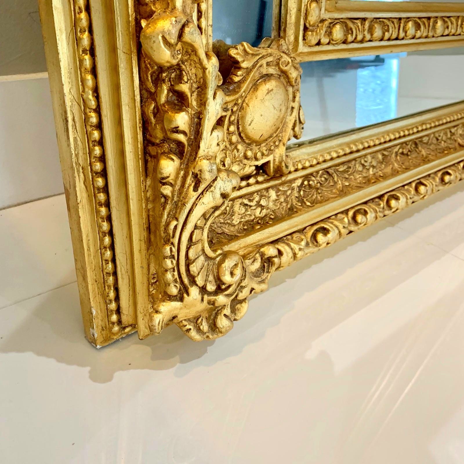 French Style Gold Floor/Wall Mirror – Tall Statement Mirror with Gold Leaf Finish