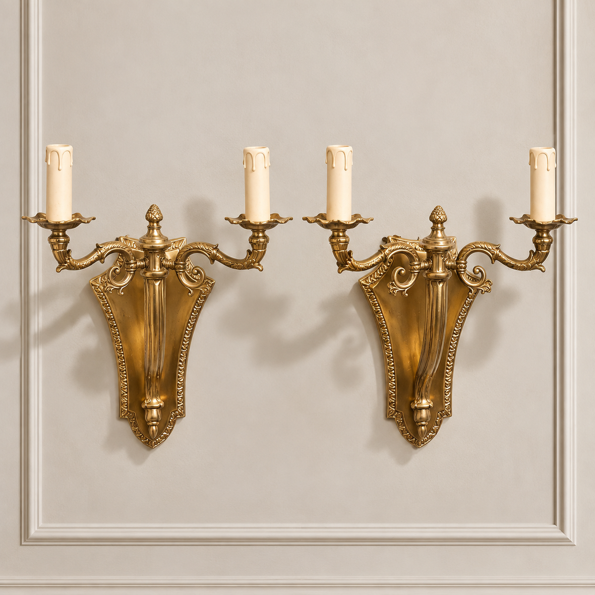 Opulent Gilded Bronze Wall Sconce – Two Candle-Style Lights with Rococo Floral Details