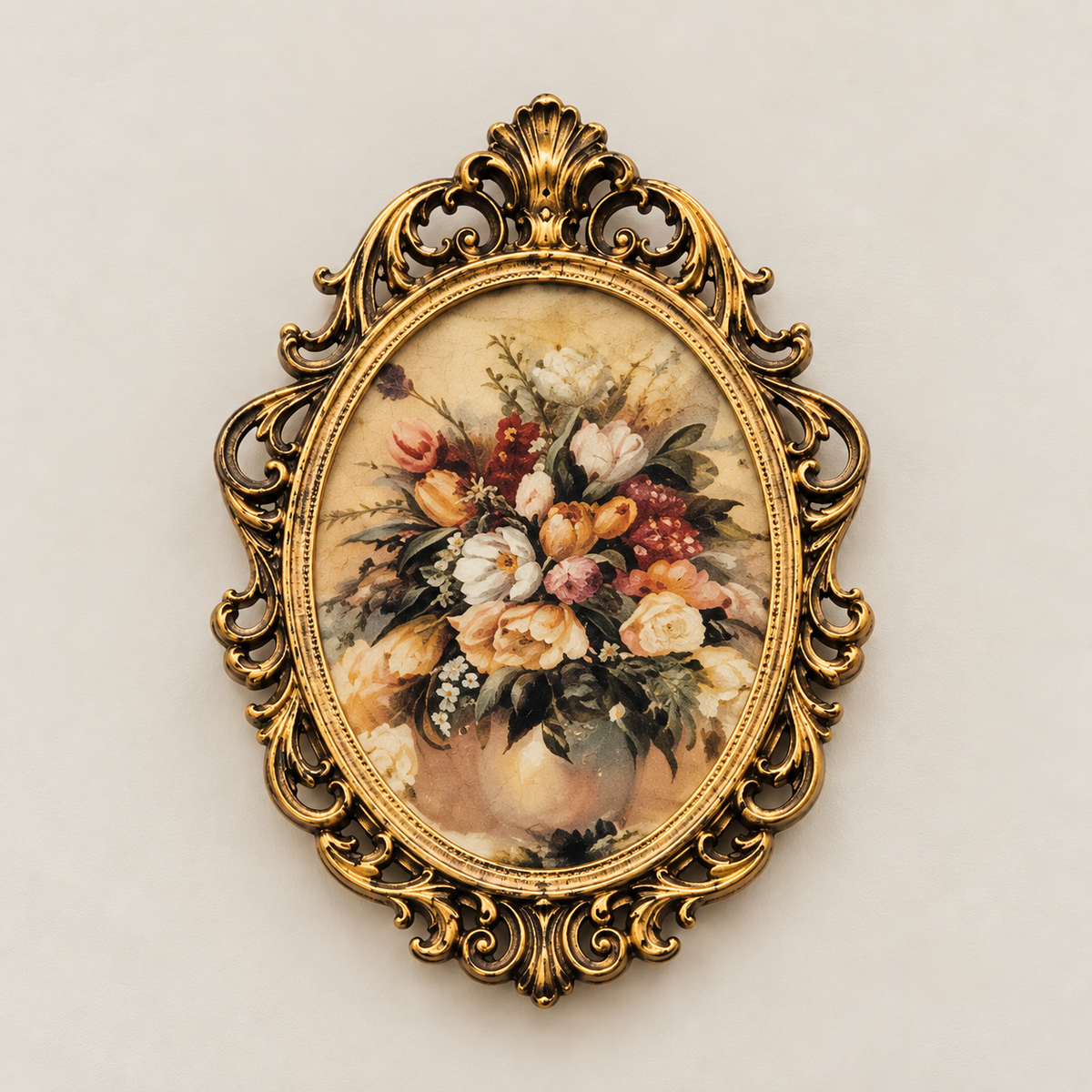 French-Inspired Floral Wall Accent – Ornate Gilded Frame with Romantic Flower Scene
