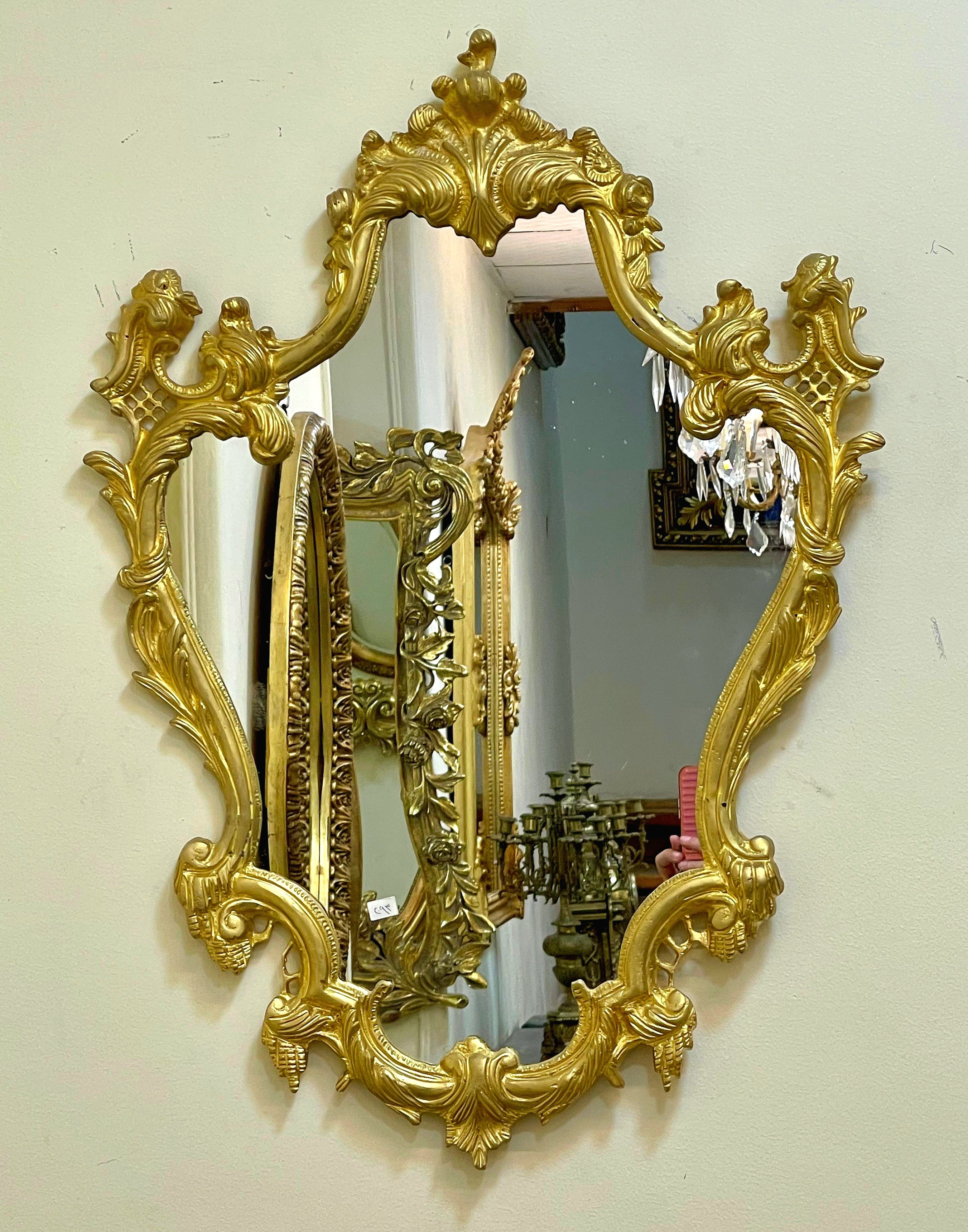 French Baroque Wall Mirror – Ornate Gold Leaf Botanical Frame | Vintage Rococo Statement Mirror