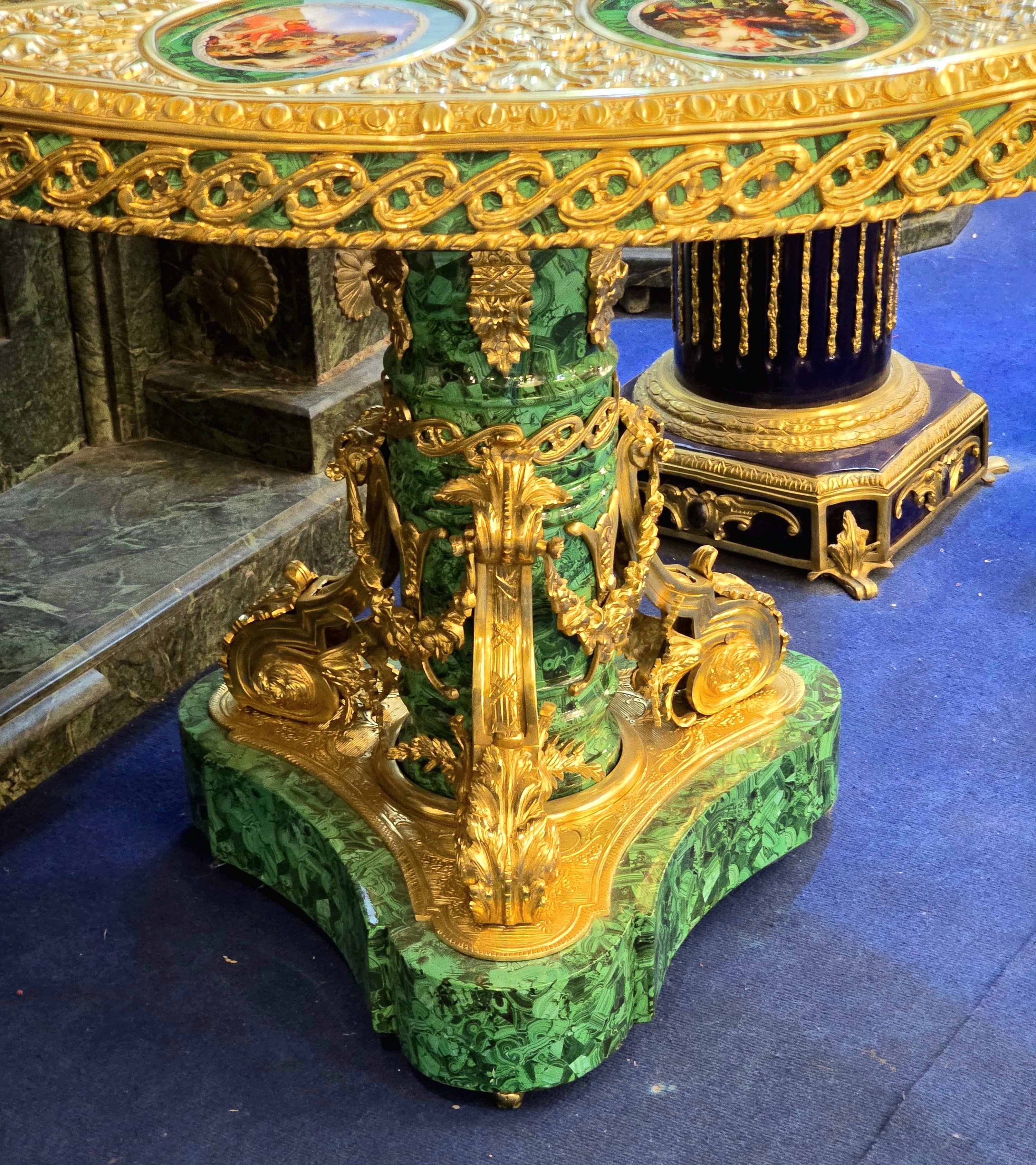 Victorian Inspired French Rococo Round Dining Table with Gold Details & Green Finish