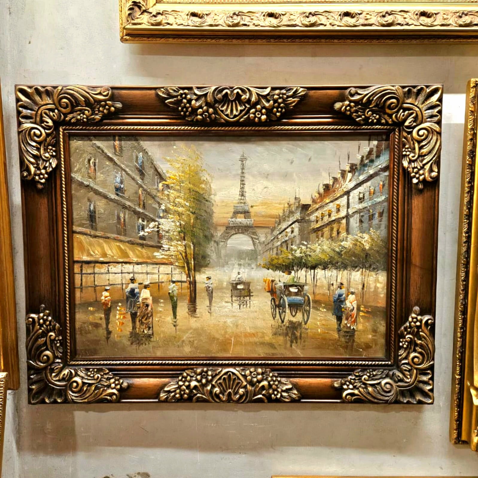 Paris Street Scene Artwork on Cotton Fabric – Eiffel Tower Cityscape