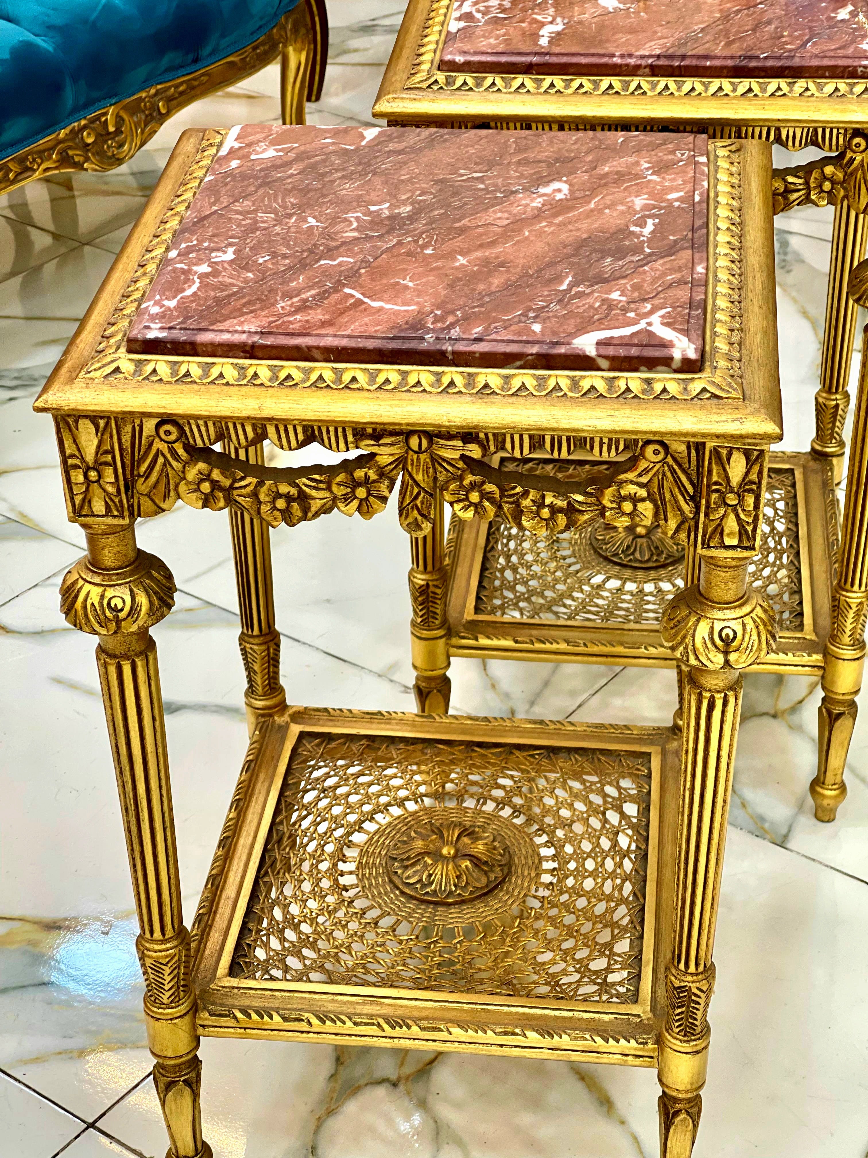 French Style Marble Topped Side Table – Gold Accents, Elegant Design