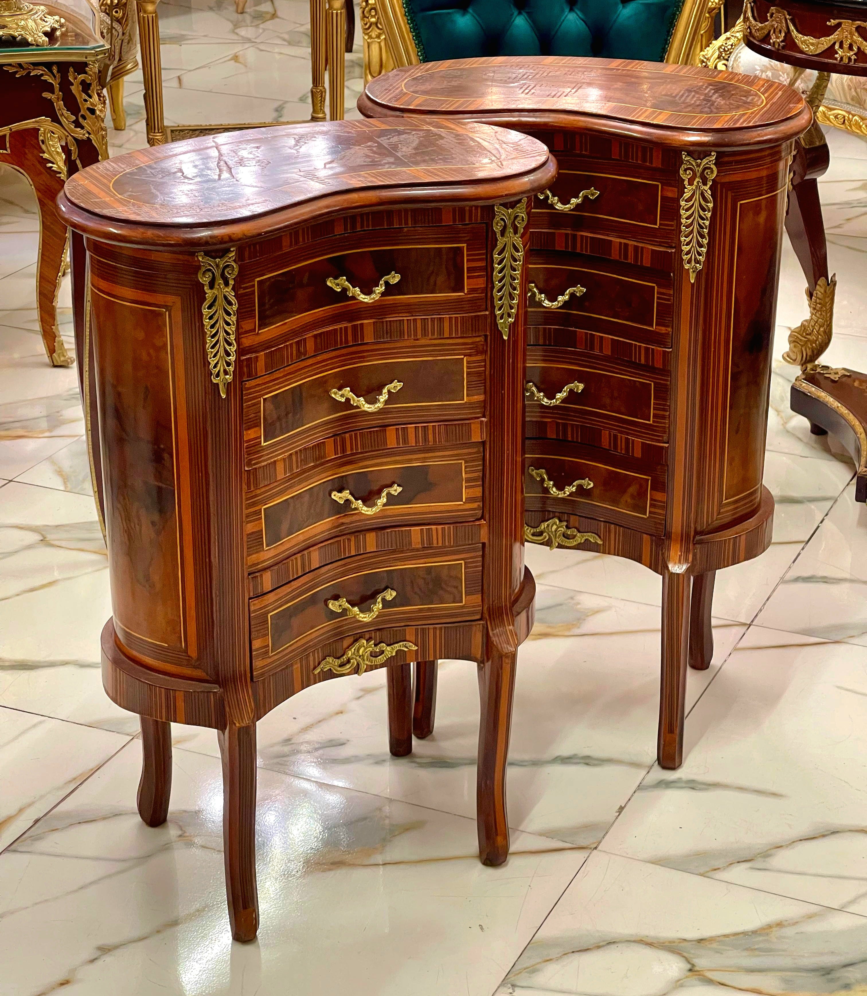 French Louis XV Style Commode – 4 Drawer Accent Chest with Gold Leaf Details