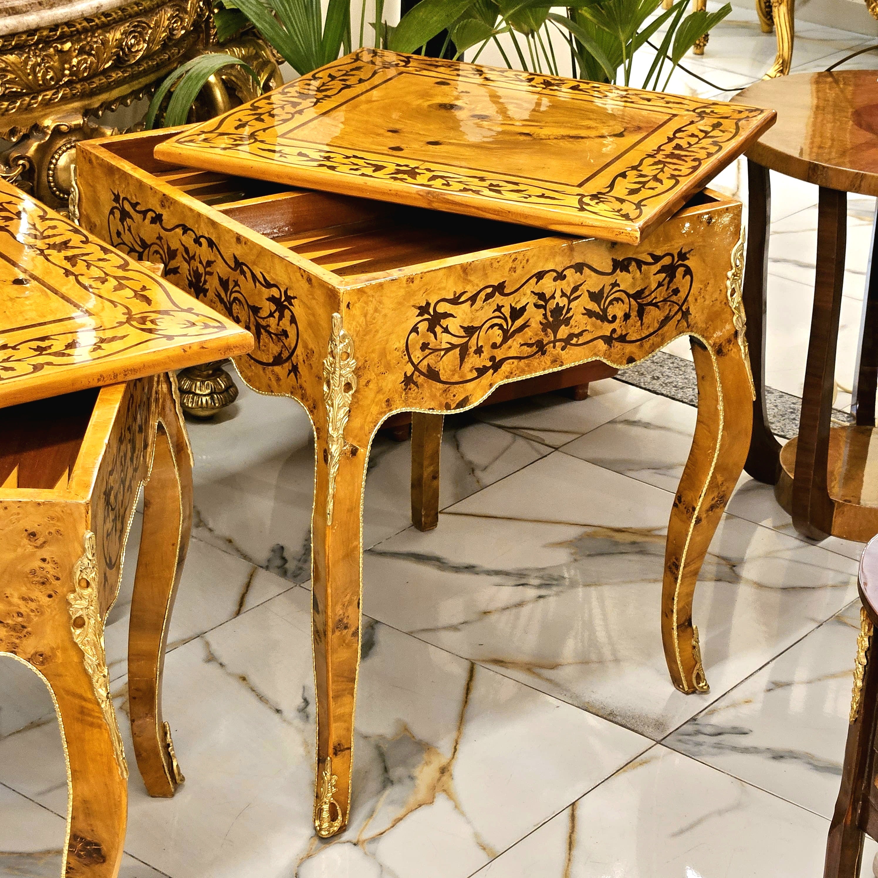 Art Deco Style Game Table – Elegant Wooden Chess & Card Table, Vintage-Inspired Accent Furniture