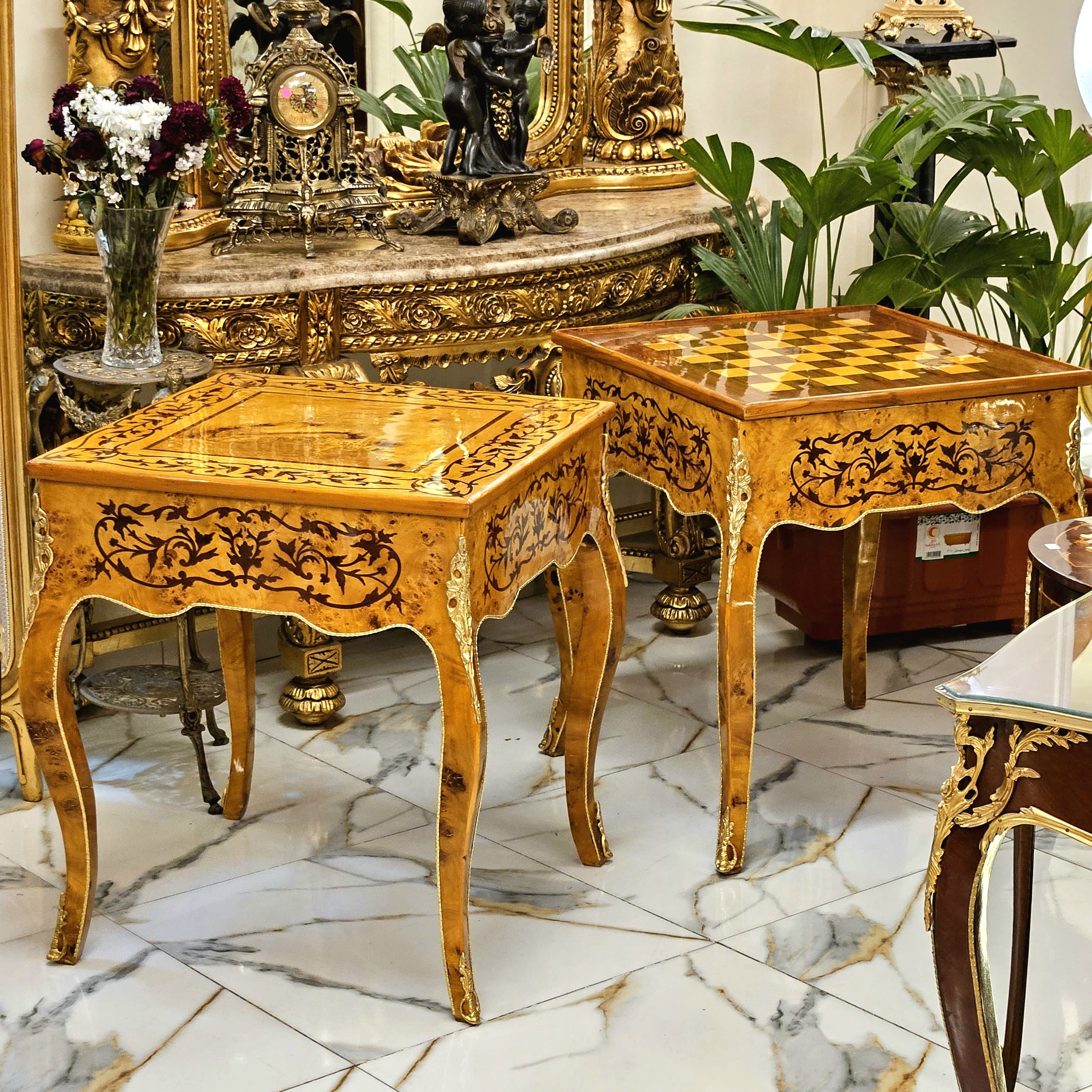 Art Deco Style Game Table – Elegant Wooden Chess & Card Table, Vintage-Inspired Accent Furniture