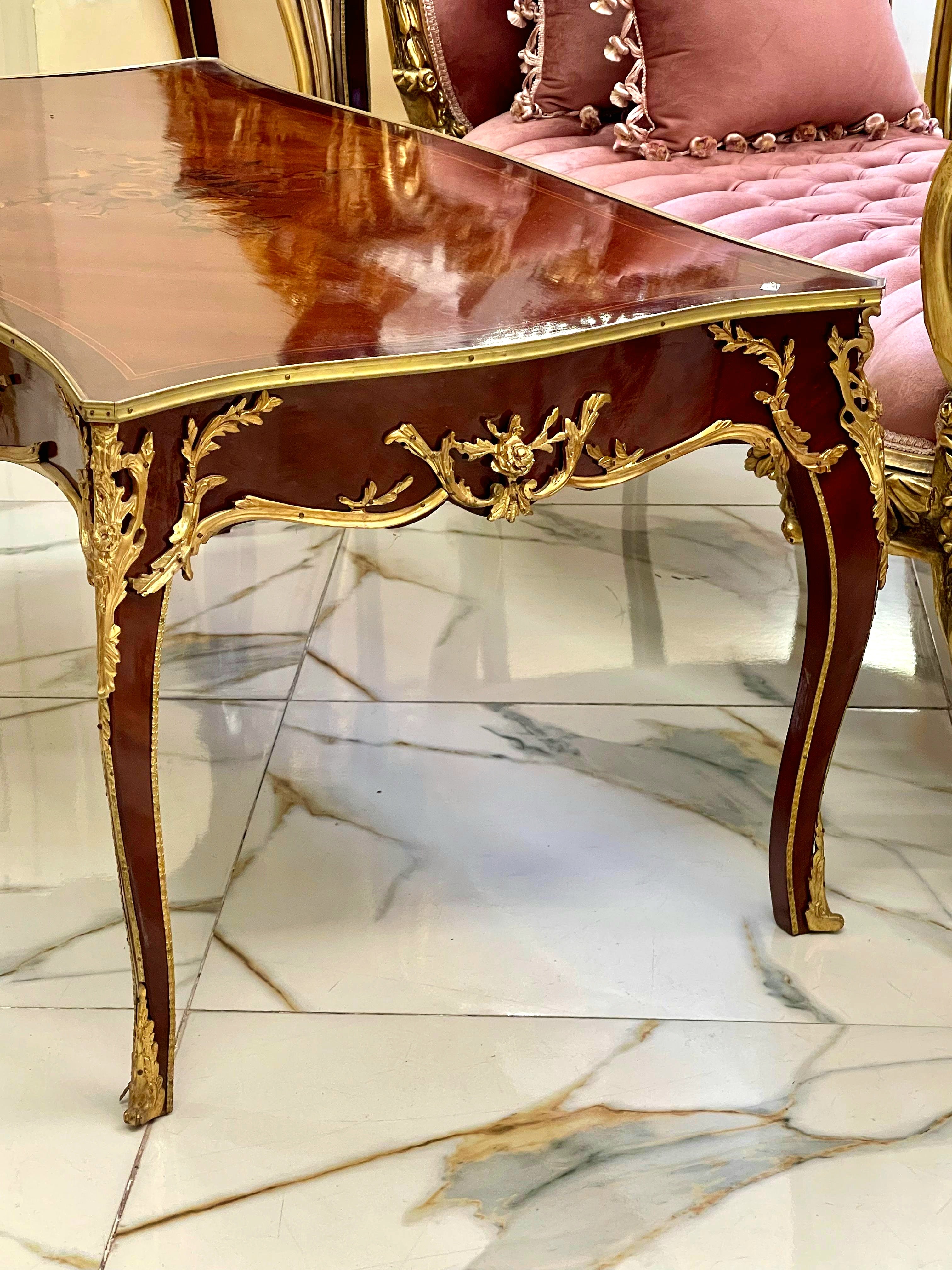 French Style Wooden Coffee Table – Copper Finish with Bronze Accents