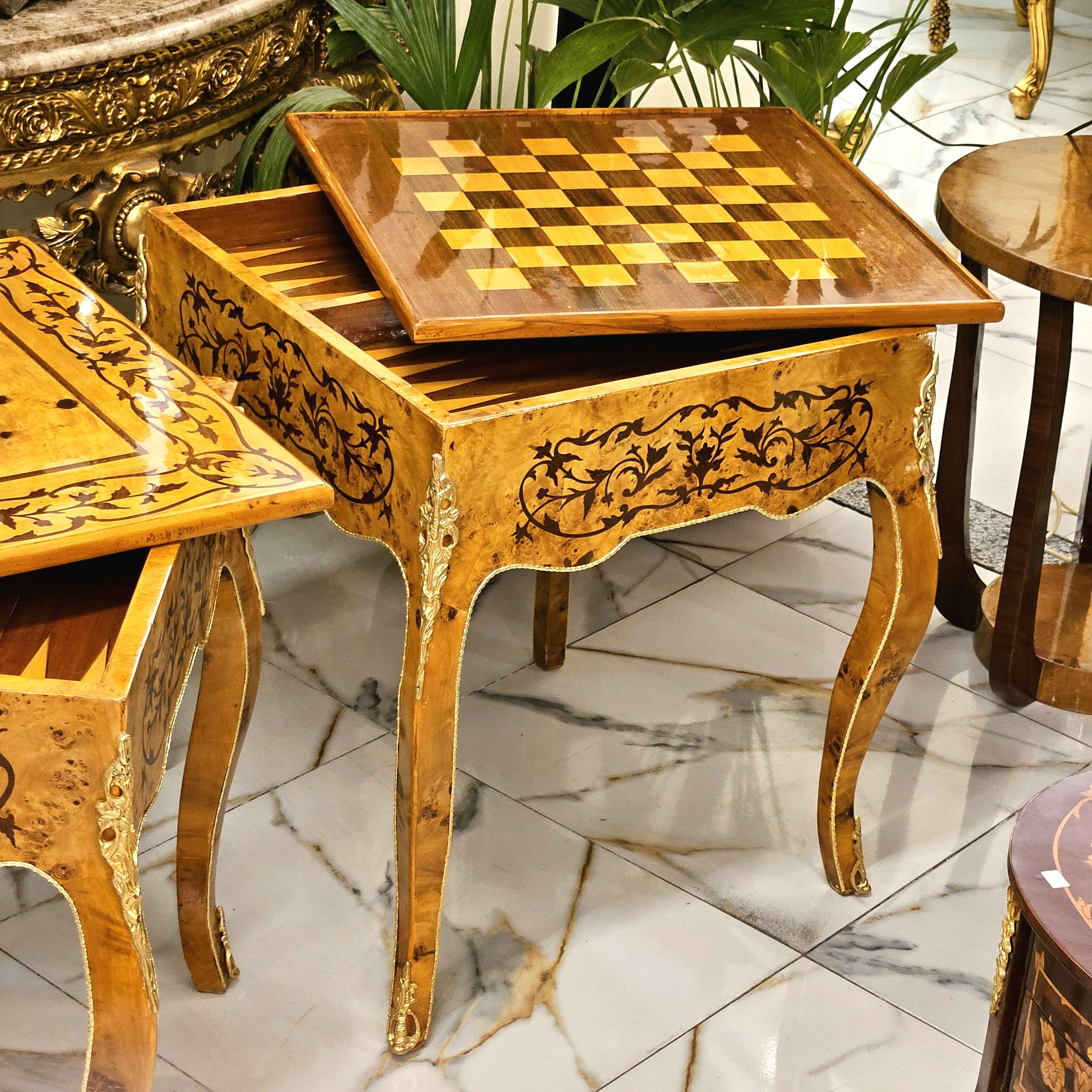 Art Deco Style Game Table – Elegant Wooden Chess & Card Table, Vintage-Inspired Accent Furniture