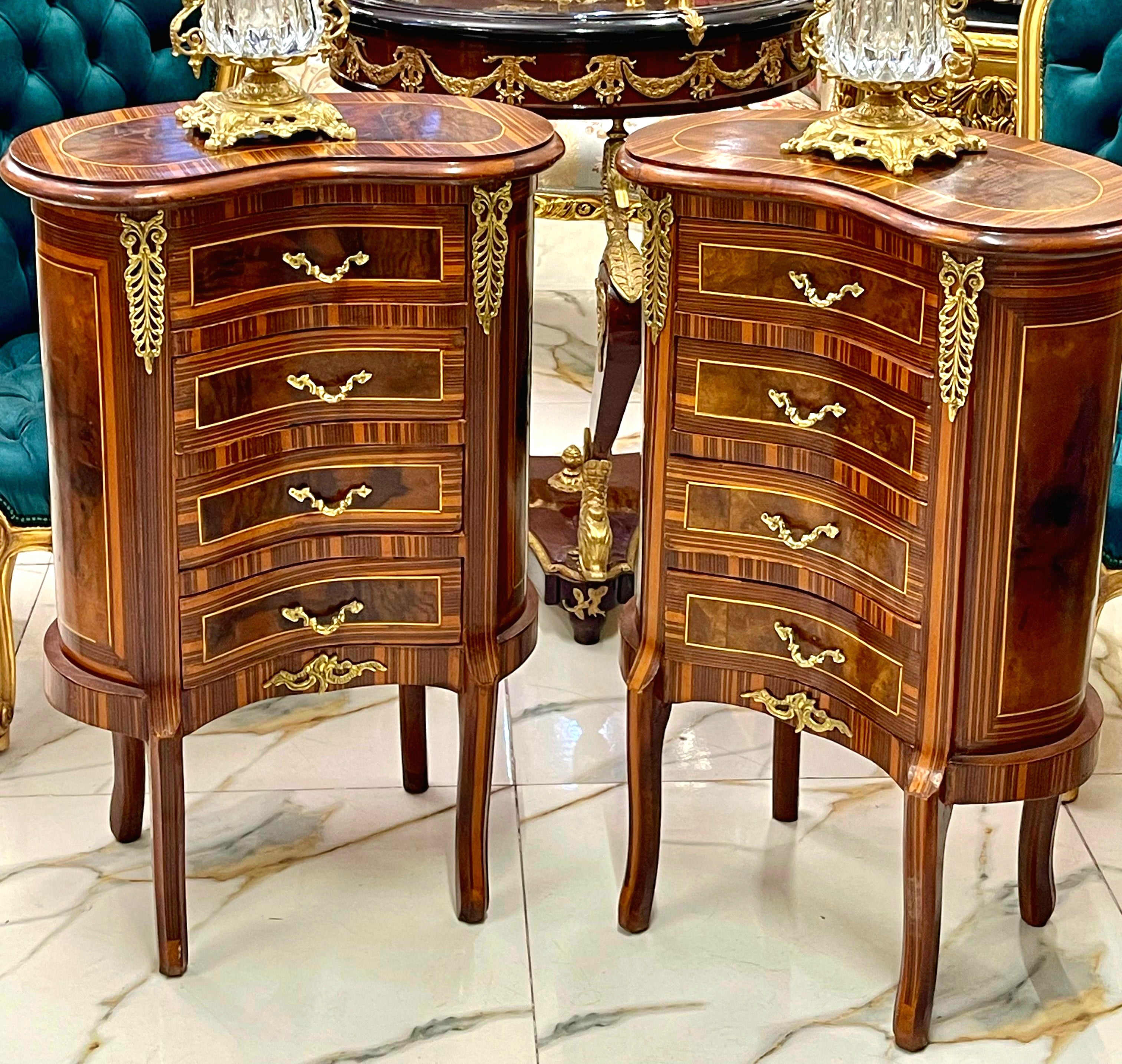 French Louis XV Style Commode – 4 Drawer Accent Chest with Gold Leaf Details