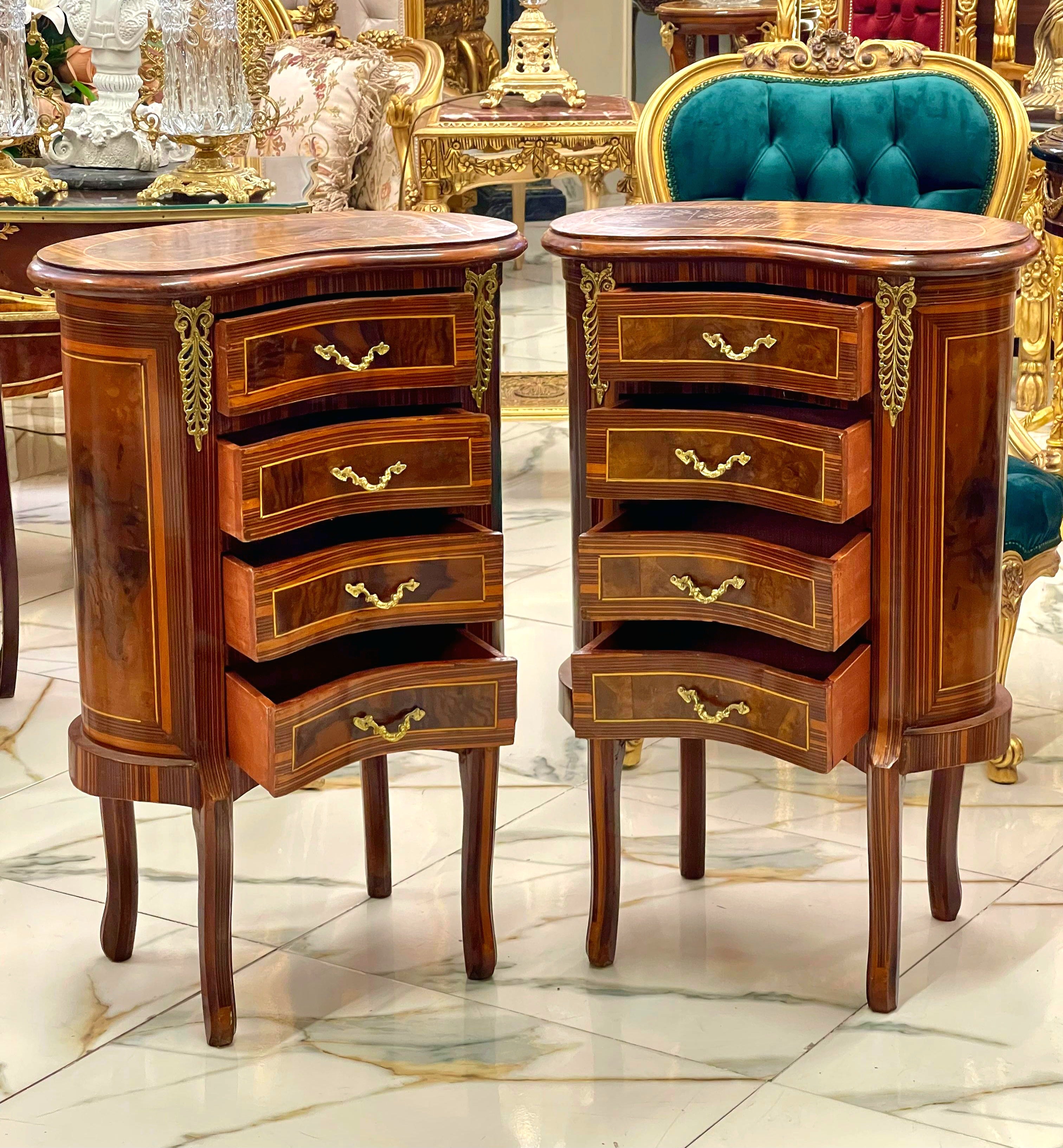 French Louis XV Style Commode – 4 Drawer Accent Chest with Gold Leaf Details