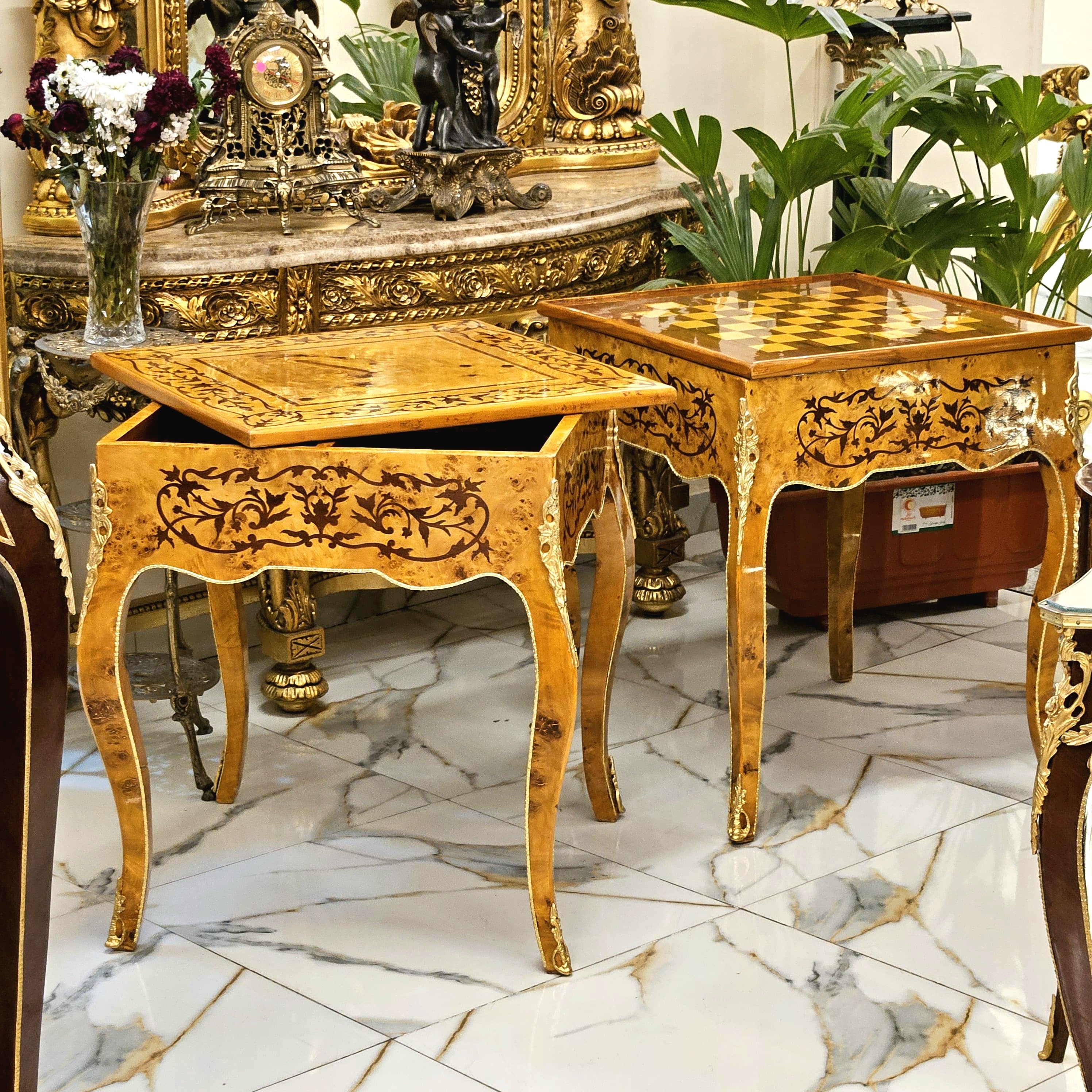 Art Deco Style Game Table – Elegant Wooden Chess & Card Table, Vintage-Inspired Accent Furniture