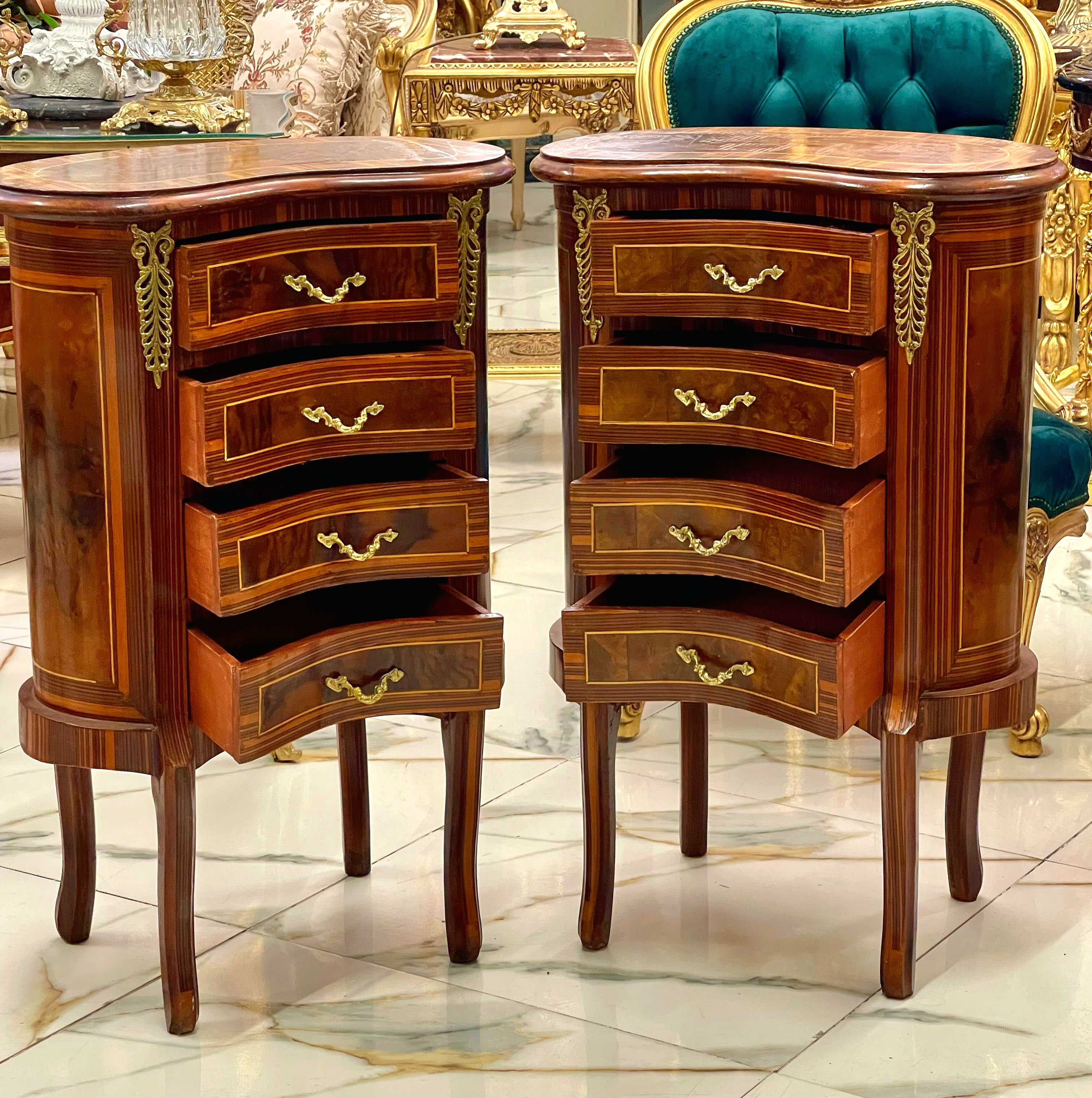 French Louis XV Style Commode – 4 Drawer Accent Chest with Gold Leaf Details