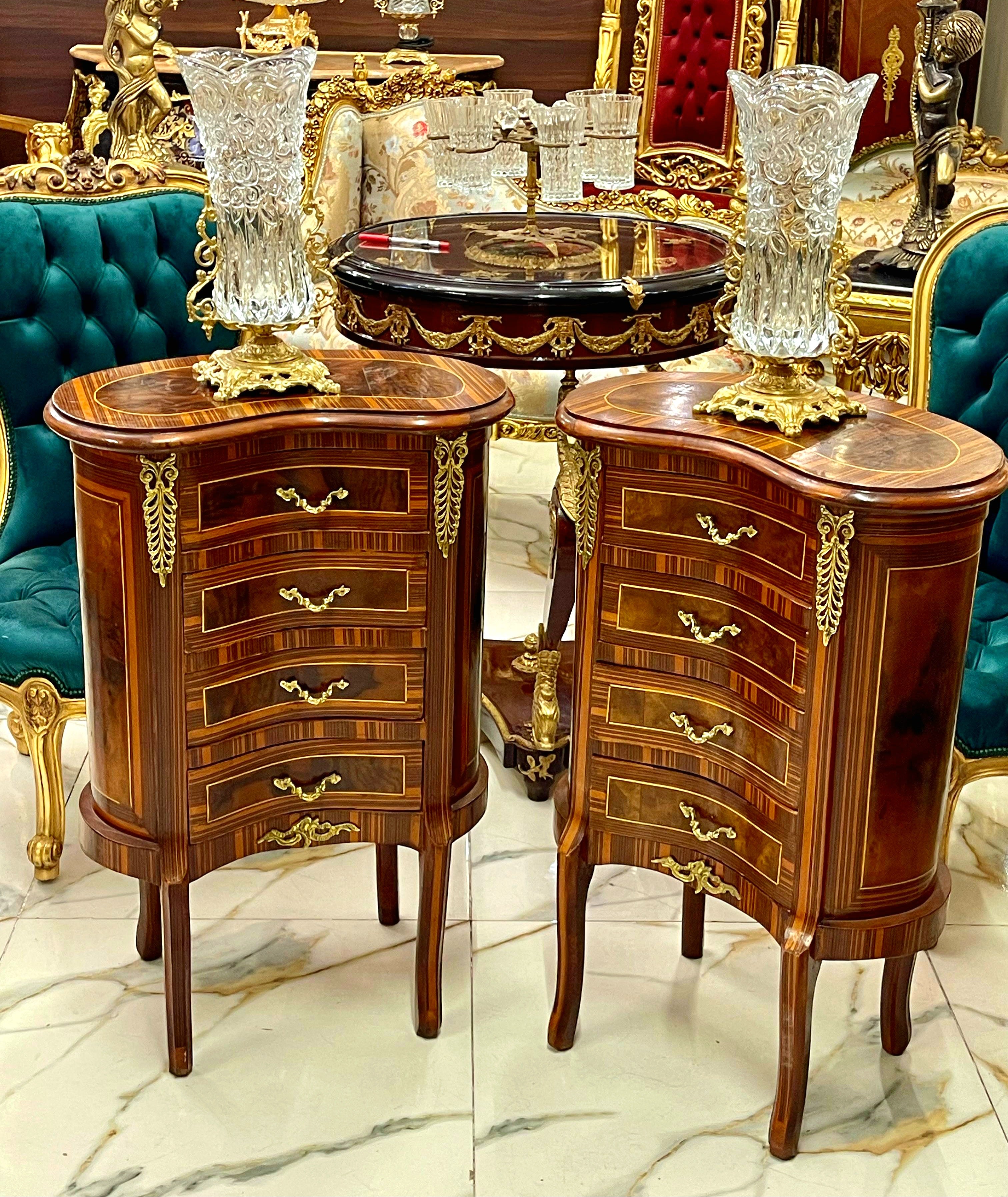 French Louis XV Style Commode – 4 Drawer Accent Chest with Gold Leaf Details