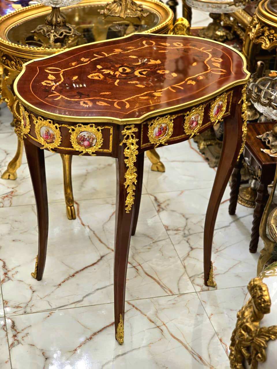 French Style Coffee Table – Wood Construction with Gold leaf Accents