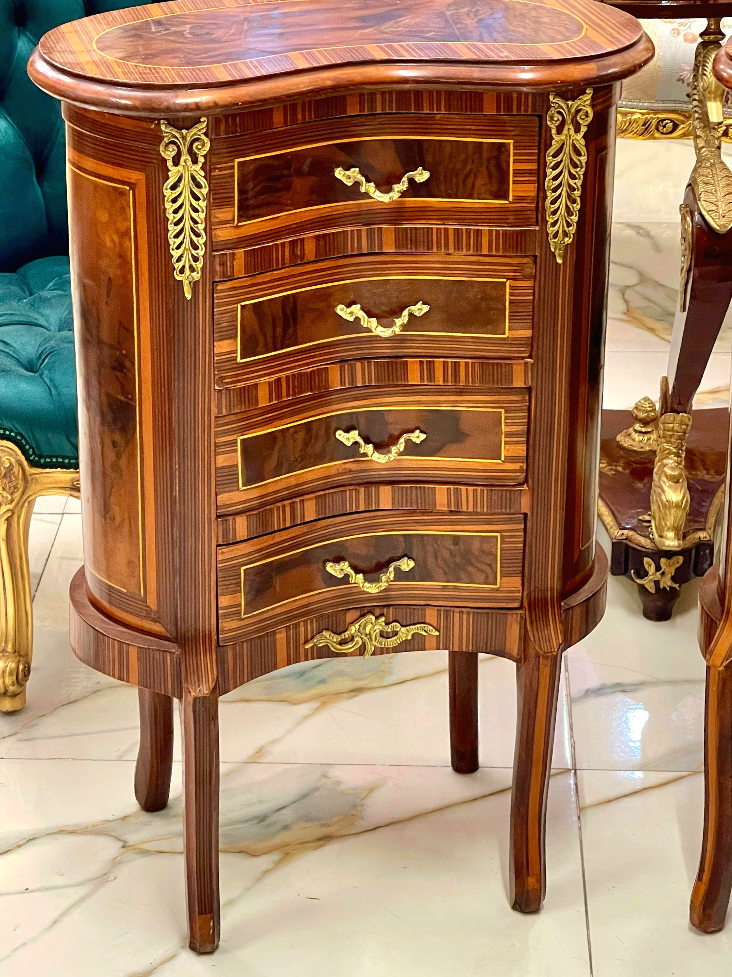French Louis XV Style Commode – 4 Drawer Accent Chest with Gold Leaf Details