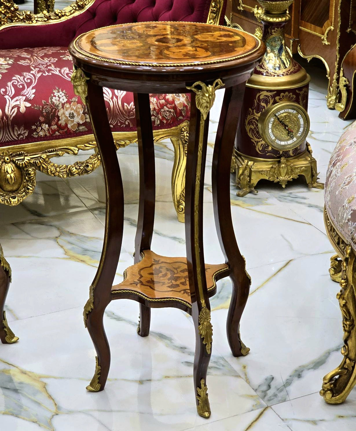 Ornate French Side Table – Copper Tone with Gold Leaf Accents