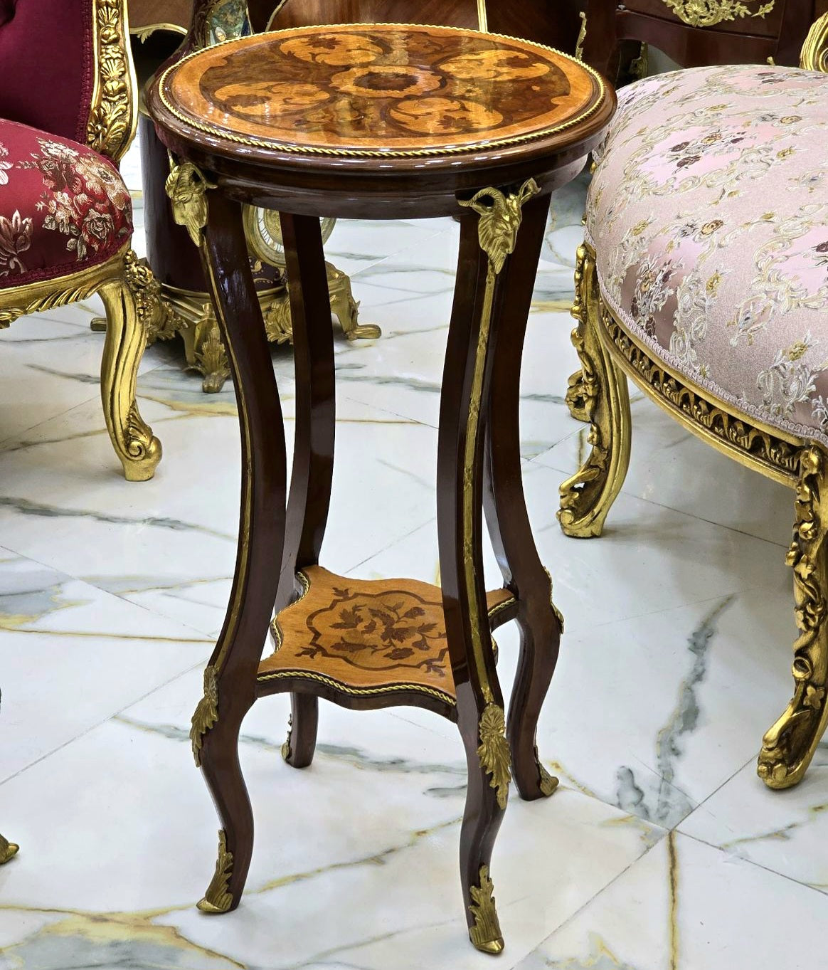 Ornate French Side Table – Copper Tone with Gold Leaf Accents